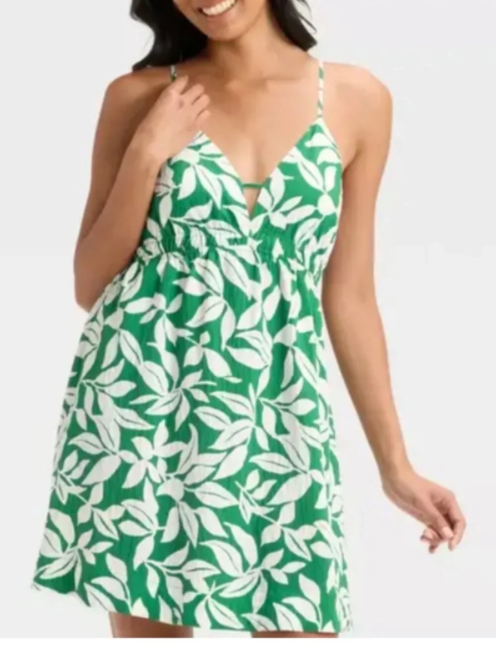 A New Day | Large Women’s Green dress | Green white floral summer sleeveless